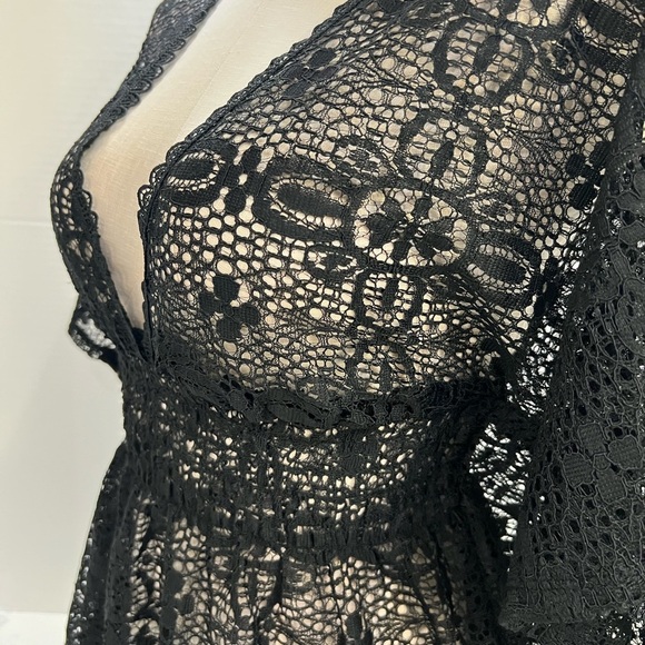 Black Lace Kimono Swim Coverup with V-Neck - Picture 10 of 10
